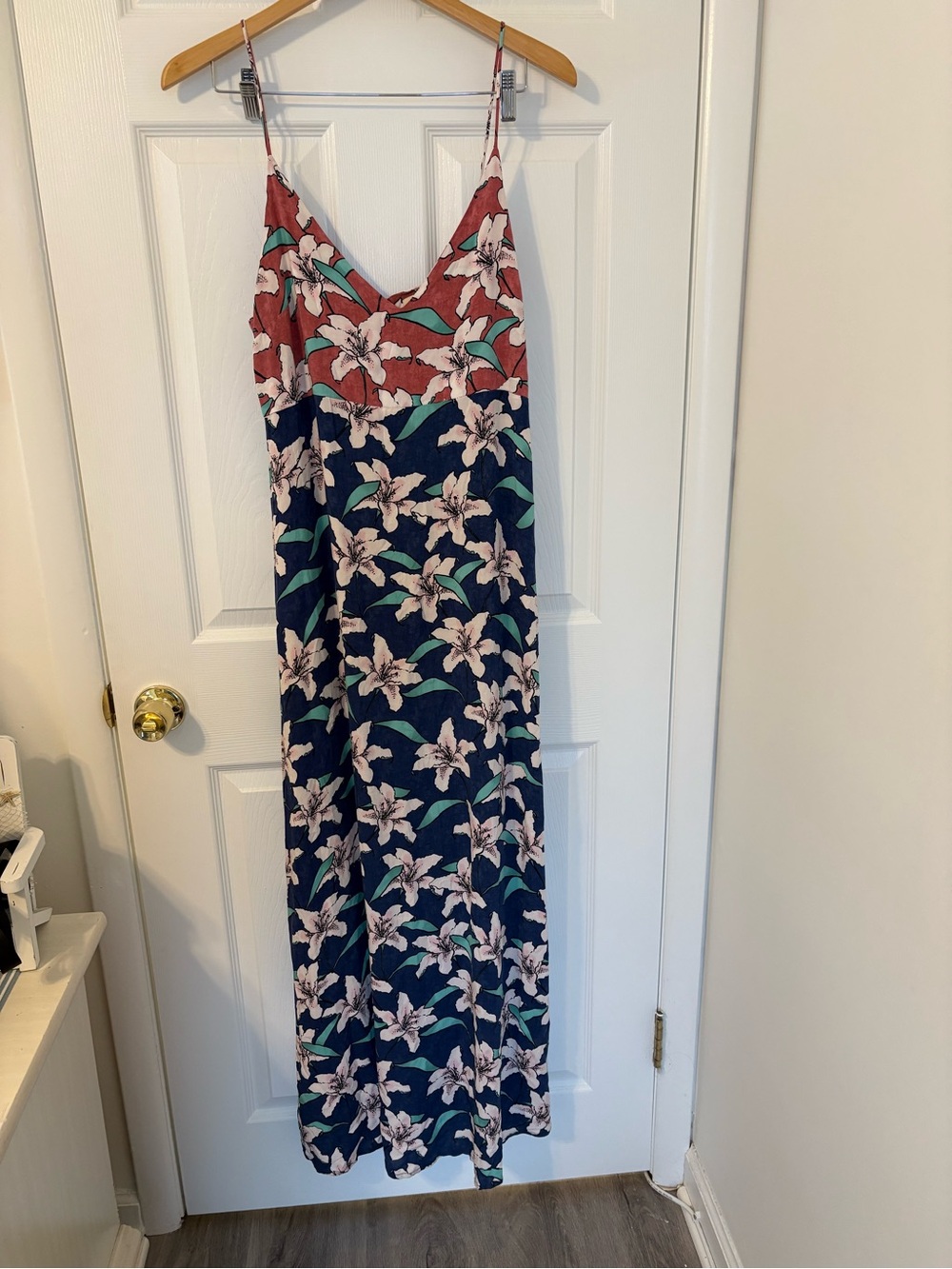 O'Neill Floral Spaghetti-Strap Maxi Dress in Navy and Rust